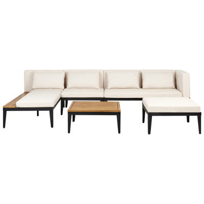 Beliani Garden Lounge Set With Table And Ottoman 4 Seater Bracciano Right Hand Certified Acacia Wood Light Beige - image 1
