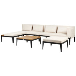 Beliani Garden Lounge Set With Table And Ottoman 4 Seater Bracciano Right Hand Certified Acacia Wood Light Beige - thumbnail 4