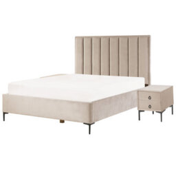 Beliani Bedroom Set Sezanne Velvet Taupe 160 X 200 Cm (Eu King Size)