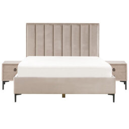 Beliani Bedroom Set Velvet Sezanne 160 X 200 Cm (Eu King Size) Taupe - thumbnail 4