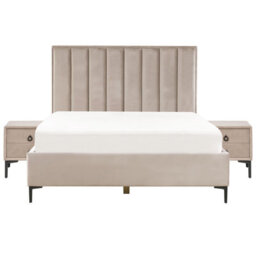 Beliani Bedroom Set Velvet Sezanne 160 X 200 Cm (Eu King Size) Taupe - thumbnail 5