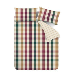 Catherine Lansfield Autumn Check Reversible Duvet Cover Set With Pillowcases Natural Plum - thumbnail 5