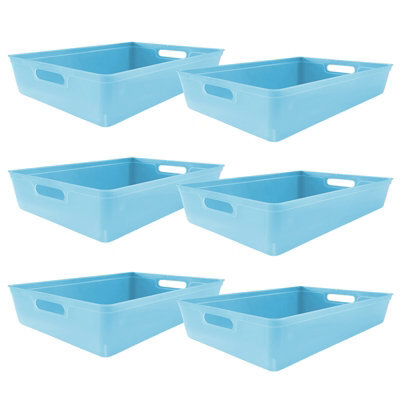 Simpa 6Pc 6L Pastel Blue Plastic Storage Basket Studio Organiser Trays With Handles - image 1