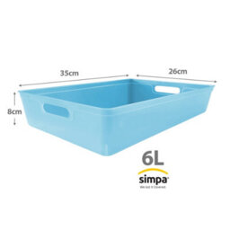 Simpa 6Pc 6L Pastel Blue Plastic Storage Basket Studio Organiser Trays With Handles - thumbnail 3