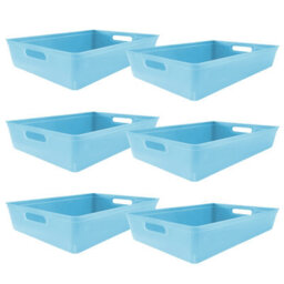Simpa 6Pc 6L Pastel Blue Plastic Storage Basket Studio Organiser Trays With Handles - thumbnail 1