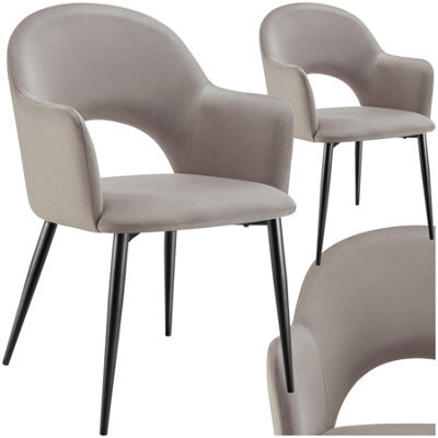 Tectake Set Of 2 Dining Chair Sasha- Padded Armchair In Velvet Look, Continuous Backrest - Taupe - image 1