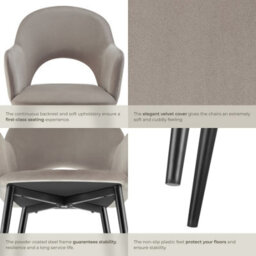 Tectake Set Of 2 Dining Chair Sasha- Padded Armchair In Velvet Look, Continuous Backrest  - Taupe - thumbnail 5