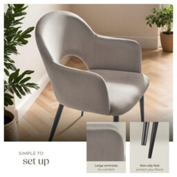 Tectake Set Of 2 Dining Chair Sasha- Padded Armchair In Velvet Look, Continuous Backrest  - Taupe - thumbnail 4