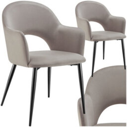 Tectake Set Of 2 Dining Chair Sasha- Padded Armchair In Velvet Look, Continuous Backrest  - Taupe - thumbnail 1