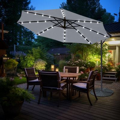 Sundaze Grey 3M Garden Banana Parasol Cantilever Umbrella Outdoor Hanging Led Solar Lights With Base - image 1