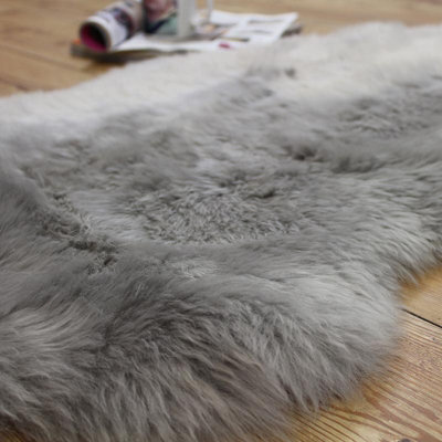 Sheepskin Silver Animal Modern Abstract Shaggy Hand Made Rug For Living Room Bedroom & Dining Room-60Cm X 90Cm (Single)