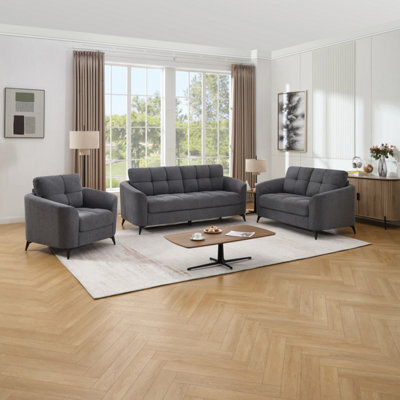 More4Homes Solna 1+2+3 Seater Scandi Style Fabric Living Room Sofa Set (Charcoal) - image 1