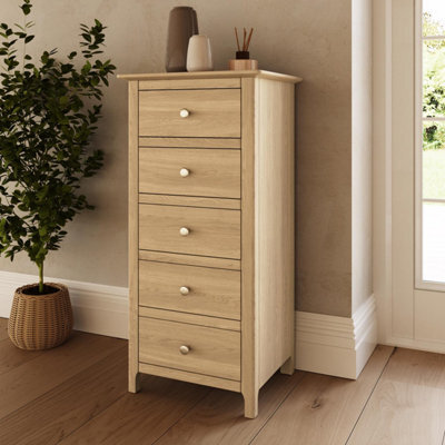Fwstyle Taberno Oak 5 Drawer Chest Of Drawers Ready Assembled (H) 102 (W) 50 (D) 40Cm - image 1