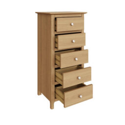 Fwstyle Taberno Oak 5 Drawer Chest Of Drawers Ready Assembled (H) 102 (W) 50 (D) 40Cm - thumbnail 3