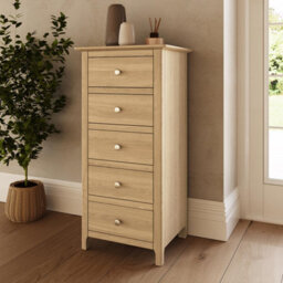Fwstyle Taberno Oak 5 Drawer Chest Of Drawers Ready Assembled (H) 102 (W) 50 (D) 40Cm - thumbnail 1