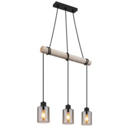 Luminosa Lighting Luminosa Hadera Bar Pendant Ceiling Light Matt Black Smoke Glass Shade 3X E27
