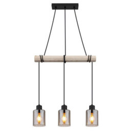 Luminosa Lighting Luminosa Hadera Bar Pendant Ceiling Light Matt Black Smoke Glass Shade 3X E27 - thumbnail 3