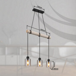 Luminosa Lighting Luminosa Hadera Bar Pendant Ceiling Light Matt Black Smoke Glass Shade 3X E27 - thumbnail 6