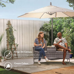 Vonhaus Banana Parasol 3M, Cantilever Hanging Parasol Umbrella With Crank Function For Outdoor, Garden & Patio, Steel Frame, Cream - thumbnail 3