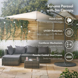 Vonhaus Banana Parasol 3M, Cantilever Hanging Parasol Umbrella With Crank Function For Outdoor, Garden & Patio, Steel Frame, Cream - thumbnail 2