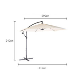 Vonhaus Banana Parasol 3M, Cantilever Hanging Parasol Umbrella With Crank Function For Outdoor, Garden & Patio, Steel Frame, Cream - thumbnail 9