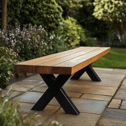 Ashford Blake Rustic Iroko Outdoor Garden Bench With Aluminium Legs - 110Cm - thumbnail 1