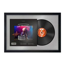 "AK Frames 25X17"" Black Modern Vinyl Record Frame With Silver Mount For 12 Inch Lp Cover & Disc - Overlapped Design"