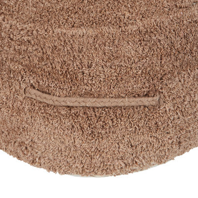 Beliani Handmade Shaggy Brown Cotton Pouffe 50 X 35 Cm - Boho Round Footstool, Portable With Handle - image 1