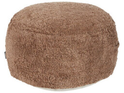 Beliani Handmade Shaggy Brown Cotton Pouffe 50 X 35 Cm - Boho Round Footstool, Portable With Handle - thumbnail 3