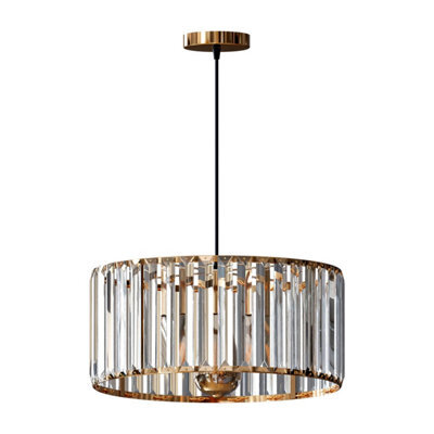 Ledsone Modern Crystal Glass Shade Mini Chandelier Pendant Light, Drum Shape E27 Ceiling Hanging Light Gold Without Bulb,30Cm - image 1