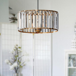 Ledsone Modern Crystal Glass Shade Mini Chandelier Pendant Light, Drum Shape E27 Ceiling Hanging Light Gold Without Bulb,30Cm - thumbnail 6