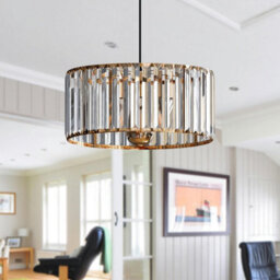 Ledsone Modern Crystal Glass Shade Mini Chandelier Pendant Light, Drum Shape E27 Ceiling Hanging Light Gold Without Bulb,30Cm - thumbnail 3