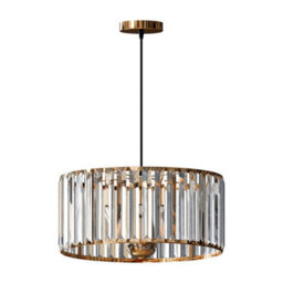 Ledsone Modern Crystal Glass Shade Mini Chandelier Pendant Light, Drum Shape E27 Ceiling Hanging Light Gold Without Bulb,30Cm - thumbnail 1