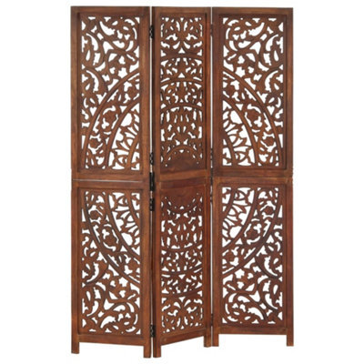 Vidaxl Hand Carved 3-Panel Room Divider Brown 120X165 Cm Solid Mango Wood Room Dividers - image 1