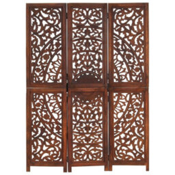 Vidaxl Hand Carved 3-Panel Room Divider Brown 120X165 Cm Solid Mango Wood Room Dividers - thumbnail 6