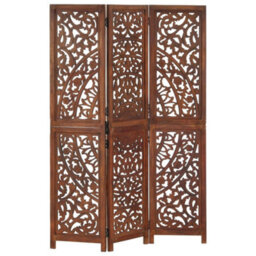 Vidaxl Hand Carved 3-Panel Room Divider Brown 120X165 Cm Solid Mango Wood Room Dividers - thumbnail 1