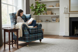 Wing Chair Original Fireside High Back Armchair P And S Balmoral Azure Blue Check Real Fabric - thumbnail 3