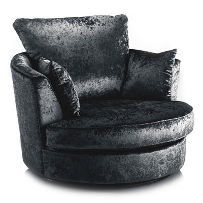 Furnishings For Less UK Crystal Crushed Velvet Fabric Fabric Swivel Chair 360 Rotation Black - image 1