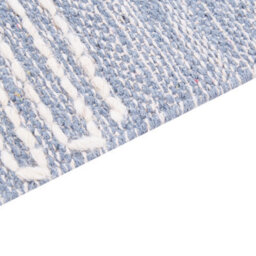 Wyld And Coco Zenhome Rug - Handwoven Cotton-Wool, Off-White And Blue Geometric, 160 X 230 Cm, Fringed Tassels - thumbnail 5