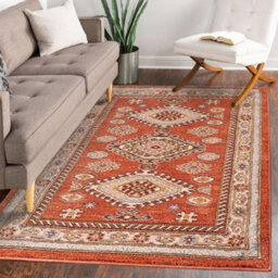 Terra Traditional Bordered Floral Easy To Clean Rug For Living Room And Bedroom-80Cm X 150Cm - thumbnail 1