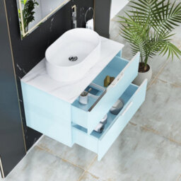 Royal Bathrooms Evora 800mm Powder Blue Fluted Wall Hung Countertop Vanity Unit 2 Drawer With Peak Basin - thumbnail 3