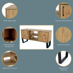 Core Products Wide Screen 2 Door Tv Unit, Antique Waxed Pine - thumbnail 7