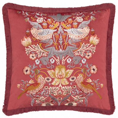 Morris & Co Strawberry Thief Embroidery Embroidered Velvet Feather Rich Cushion - image 1