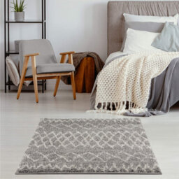 The Rugs Moroccan Shaggy Rugs And Runners Soft Fluffy Tribal Design High Pile Grey And Ivory Living Room Kitchen Hallway 910 - thumbnail 1