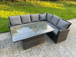 Fimous Pe Rattan Corner Garden Furniture High Back Sofa Set Adjustable Rising Lifting Table Set 6 Seater - thumbnail 2