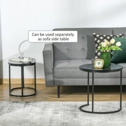 Wyld Haus Coyo Two-Piece Black And White Marble-Effect Nest Of Tables, Round And Oval, Matt Finish - thumbnail 6