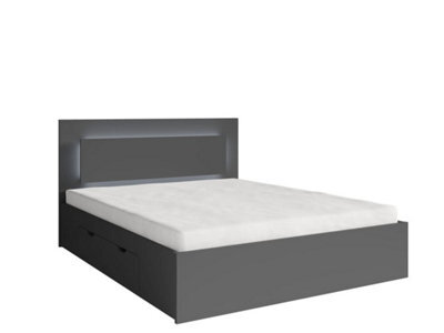 Arte Sleek Graphite Divan Bed Eu King 160X200Cm - Modern Storage Bed With Led Lighting And Drawers - image 1