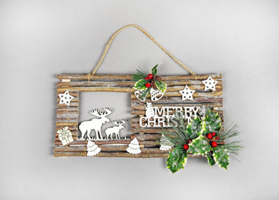 Shatchi Twig Wall Hanging Glitter Scene Christmas Decoration - W40Xl20Cm - image 1