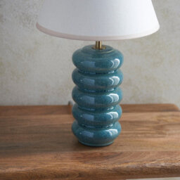 Luminosa Lighting Luminosa Squash Ocean Spray Glaze Table Lamp With Vintage White Fabric Ivy Shade 25Cm B22 - thumbnail 5