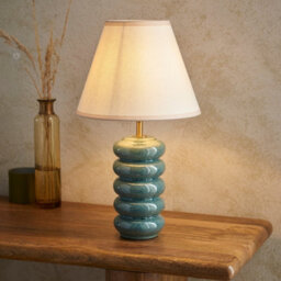 Luminosa Lighting Luminosa Squash Ocean Spray Glaze Table Lamp With Vintage White Fabric Ivy Shade 25Cm B22 - thumbnail 2